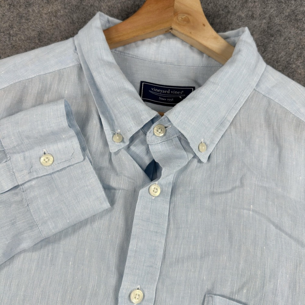 Vineyard Vines Shirt Mens Large Blue 100% Linen Long Sleeve Button Down Casual